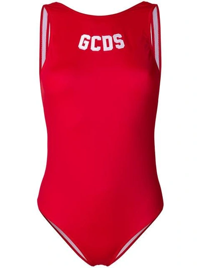 Shop Gcds Logo Printed Swimsuit In Red