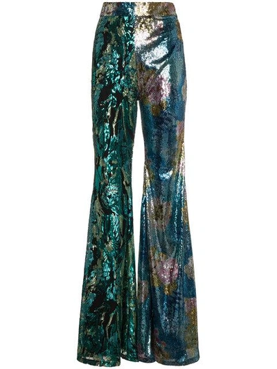 Shop Halpern Wide Legged Trousers With Contrasting Sequin Embellishment In Multicolour