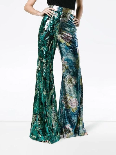 Shop Halpern Wide Legged Trousers With Contrasting Sequin Embellishment In Multicolour