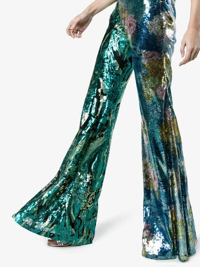 Shop Halpern Wide Legged Trousers With Contrasting Sequin Embellishment In Multicolour