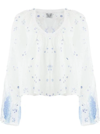 Shop Thierry Colson Patterned Wide Sleeve Shirt - White