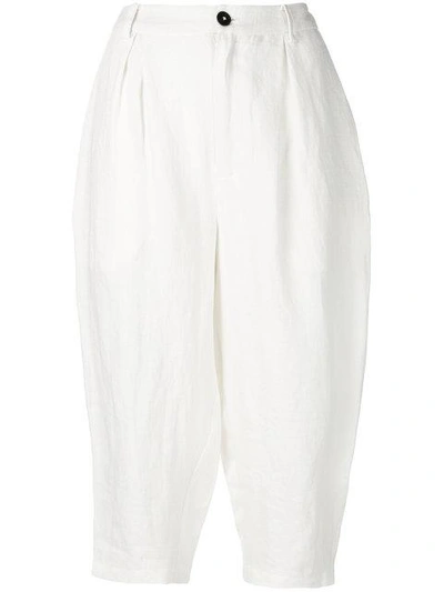 Shop Aleksandr Manamïs Cropped High Waisted Trousers - White