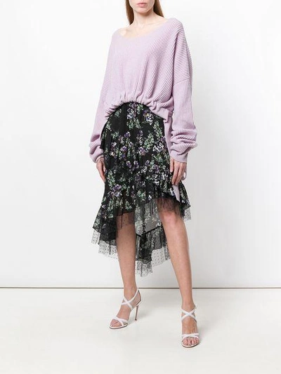 Shop Blumarine Asymmetric Floral Skirt