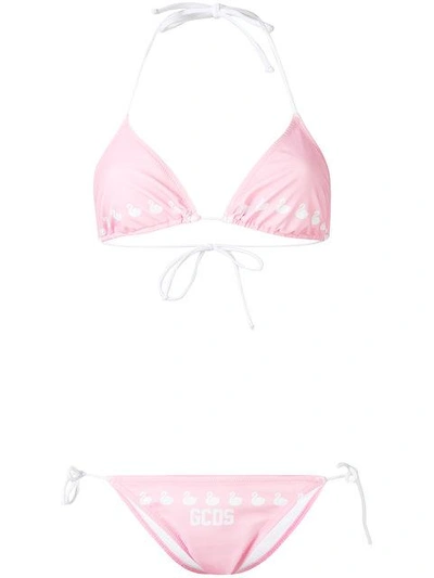 Shop Gcds Swan Print Bikini In Pink