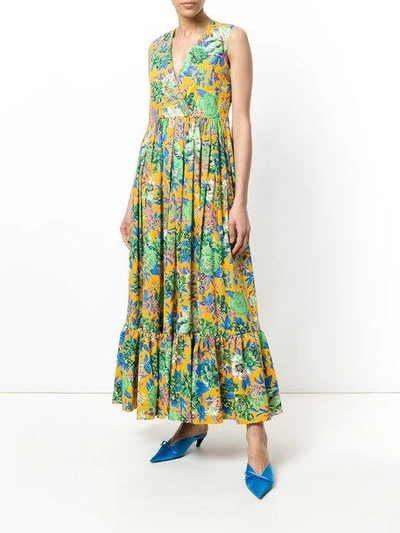 Shop Msgm Frill Hem Floral Dress In Multicolour