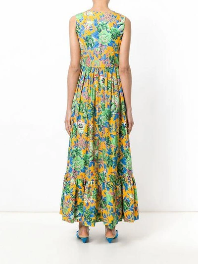 Shop Msgm Frill Hem Floral Dress In Multicolour