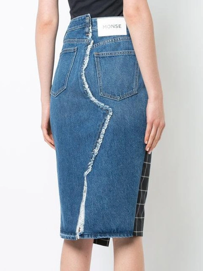 Shop Monse Denim-panel Pencil Skirt In Blue