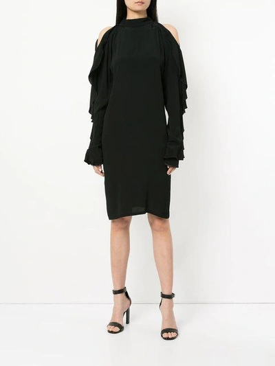 Shop Strateas Carlucci Exposed Orchid Ruffled-sleeve Dress - Black