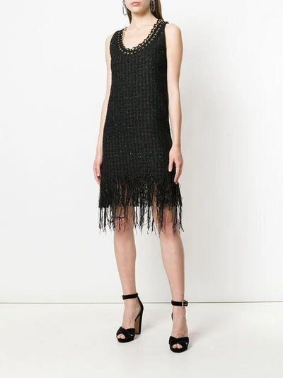 Shop Balmain Fringe-trimmed Tweed Dress In Black