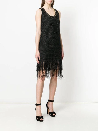 Shop Balmain Fringe-trimmed Tweed Dress In Black
