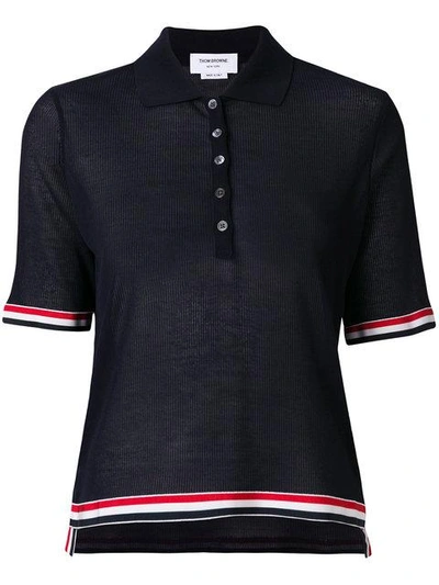 Shop Thom Browne Knitted Polo In Blue