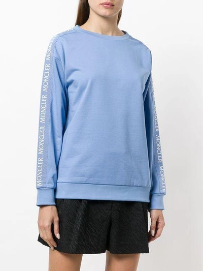 Shop Moncler Logo Trim Sweatshirt In Blue
