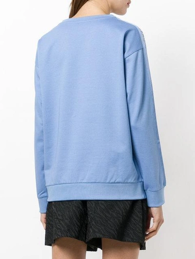 Shop Moncler Logo Trim Sweatshirt In Blue