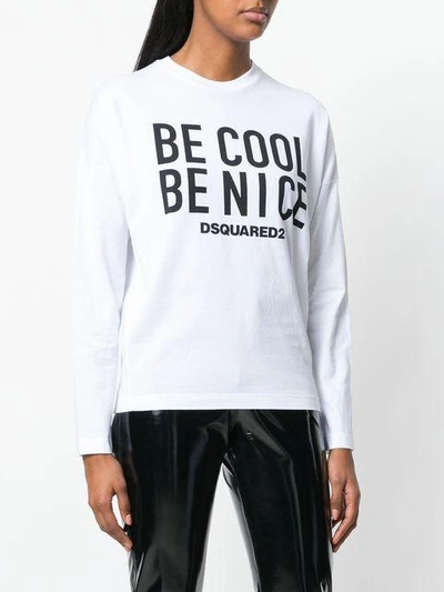 Shop Dsquared2 Langarmshirt Mit "be Cool Be Nice"-print - Weiss In White