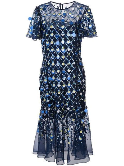 Shop Prabal Gurung Embroidered Pailette Dress - Blue