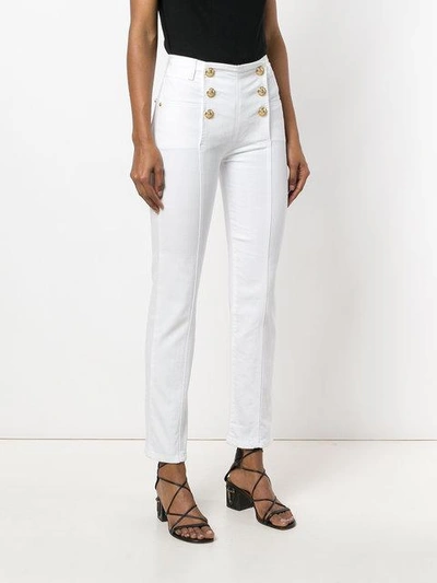 Shop Balmain Double-breasted Trousers - White