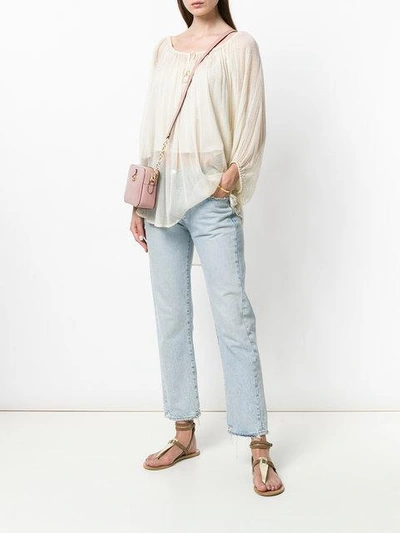 Shop Mes Demoiselles Tie Neck Peasant Shirt In Neutrals