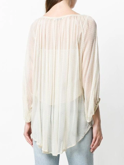 Shop Mes Demoiselles Tie Neck Peasant Shirt In Neutrals