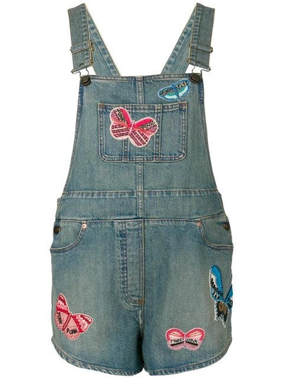 Shop Valentino Punk Insect Appliqué Dungarees In Blue