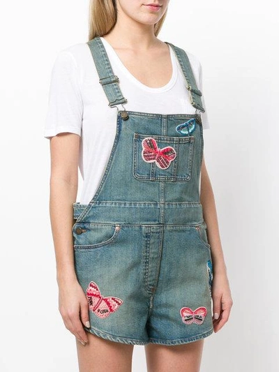 Shop Valentino Punk Insect Appliqué Dungarees In Blue