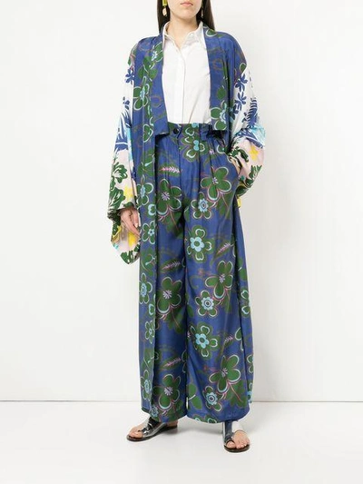 Shop Michel Klein Floral Print Oversized Kimono Coat - Blue