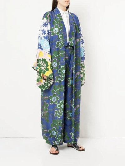 Shop Michel Klein Floral Print Oversized Kimono Coat - Blue