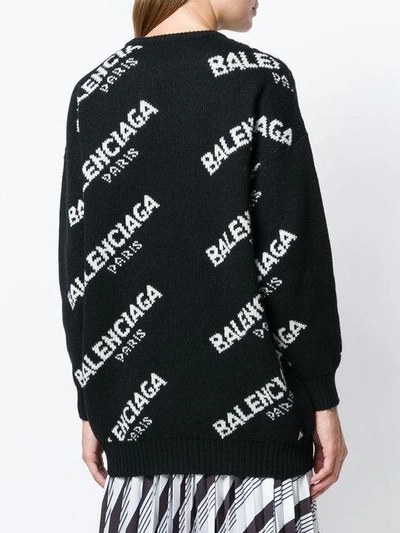 Shop Balenciaga Jacquard Logo Crewneck Sweater - Black