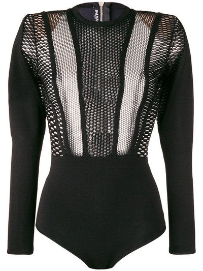 Shop Balmain Perforated Bodysuit In Black