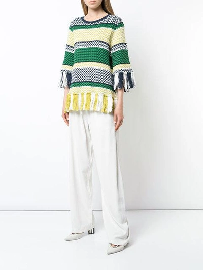 Shop Rosie Assoulin Woven Striped Sweater - Green