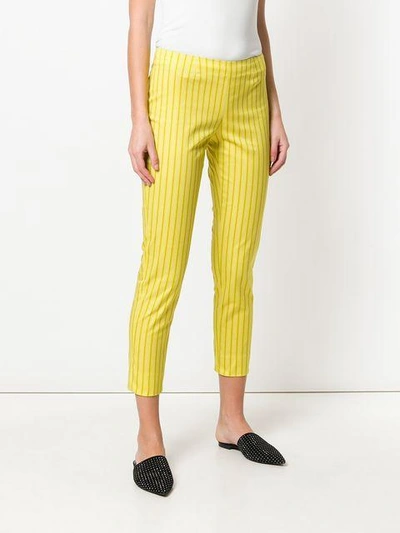 Shop Piazza Sempione Striped Cropped Trousers - Yellow