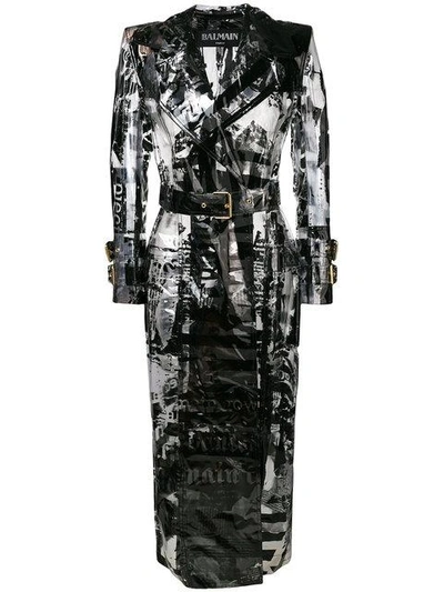 printed belted trench