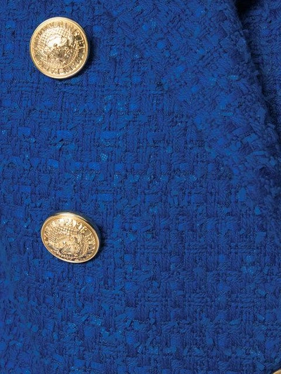 Shop Balmain Double-breasted Tweed Blazer In Blue