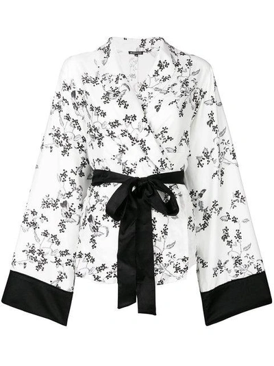 Shop Ann Demeulemeester Floral Print Kimono Blouse - White