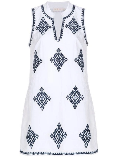 Shop Tory Burch Aztec Embroidered Dress In White