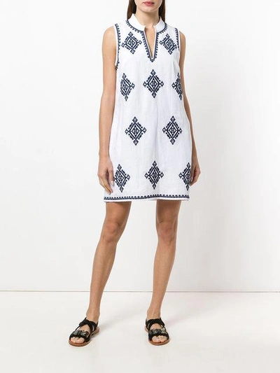 Shop Tory Burch Aztec Embroidered Dress In White