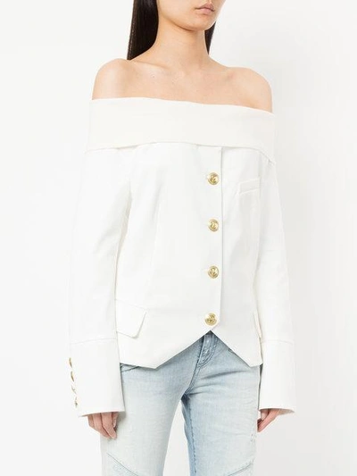 Shop Pierre Balmain Off Shoulder Blazer Style Top In White