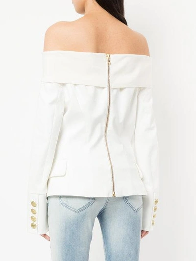 Shop Pierre Balmain Off Shoulder Blazer Style Top In White