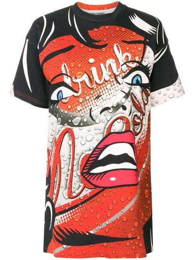 Moschino Eyes Printed Jersey T-shirt Dress In A1115 Bianco/rosso