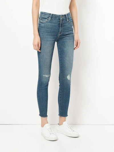Shop Mother Distressed Cropped Jeans - Blue