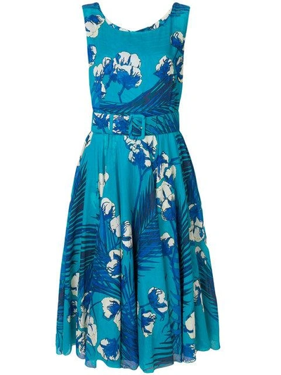 Shop Samantha Sung Leaf Print Dress - Blue