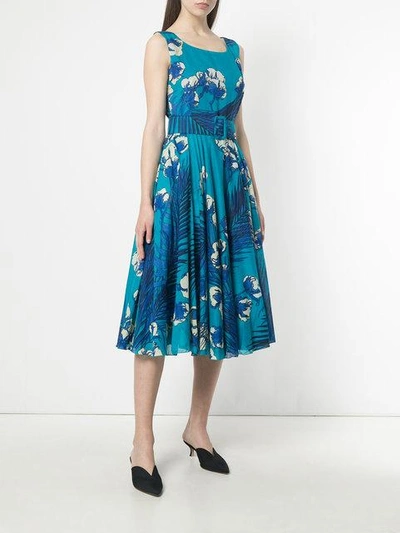 Shop Samantha Sung Leaf Print Dress - Blue