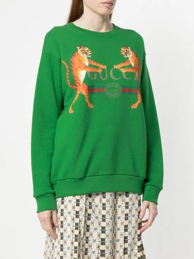 Shop Gucci Logo With Tigers Sweatshirt In Green
