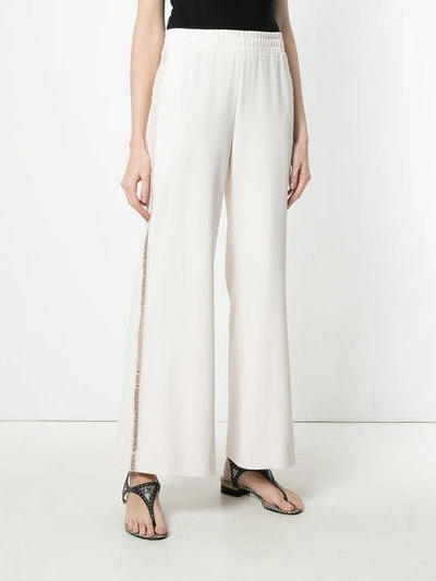 Shop See By Chloé Embroidered Trim Wide Leg Trousers - Neutrals