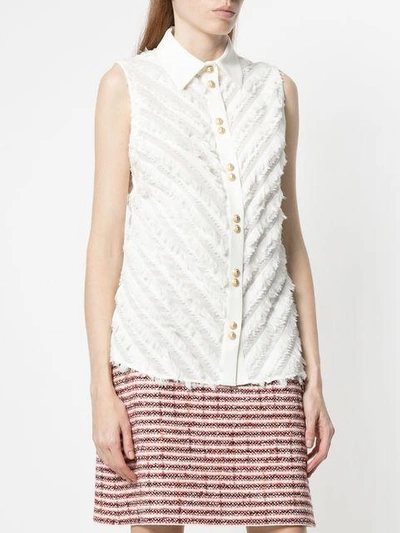 Shop Balmain Fringe-trimmed Sleeveless Shirt In White