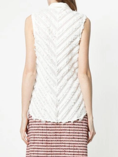 Shop Balmain Fringe-trimmed Sleeveless Shirt In White