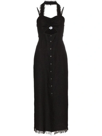 Shop Nanushka Kenzie Tech Button Midi Dress In Black