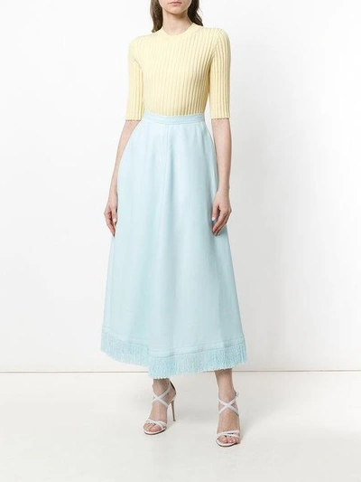 Shop Nina Ricci Fringed Hem Flared Skirt In Blue