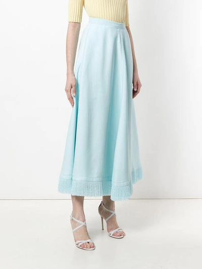 Shop Nina Ricci Fringed Hem Flared Skirt In Blue