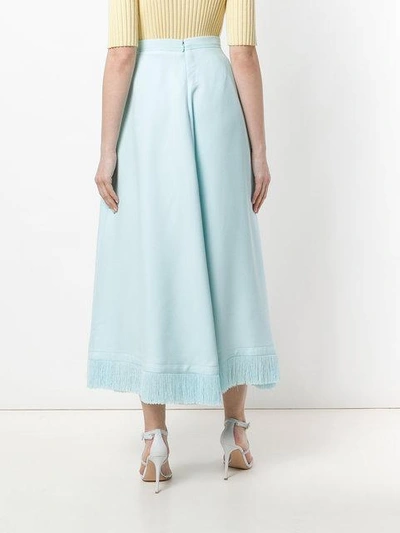 Shop Nina Ricci Fringed Hem Flared Skirt In Blue