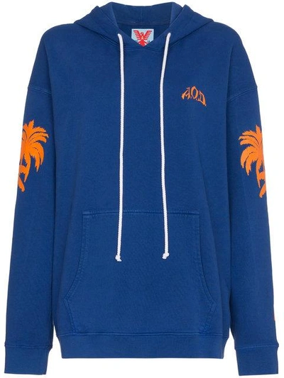 Shop Adaptation Palm Print Hooded Sweatshirt In Blue